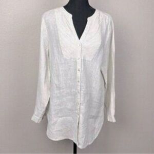 Sundance 100% Linen Top Size S White Long Sleeve Button Front Boho Coastal top